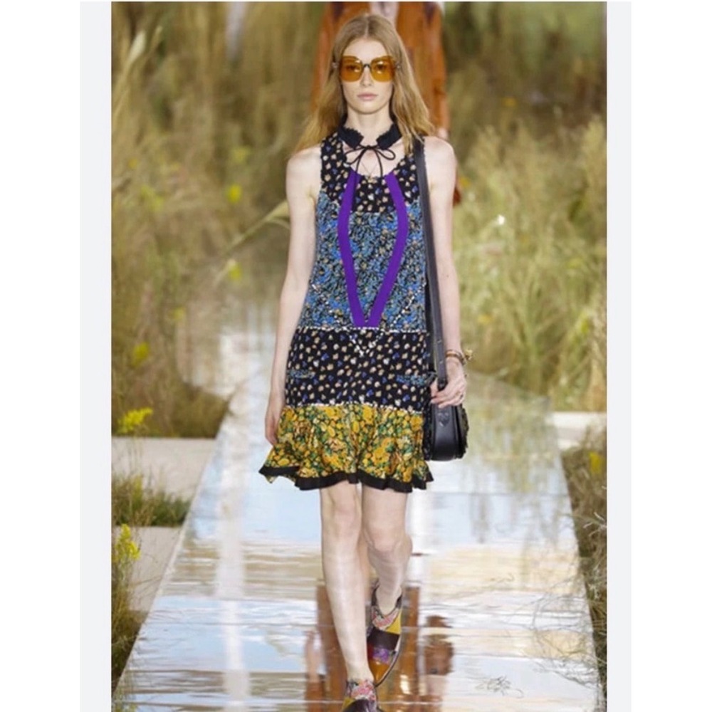 Coach 1941‎ Applique Collage Dress Silk Floral Patchwork Mini Size Small Runway